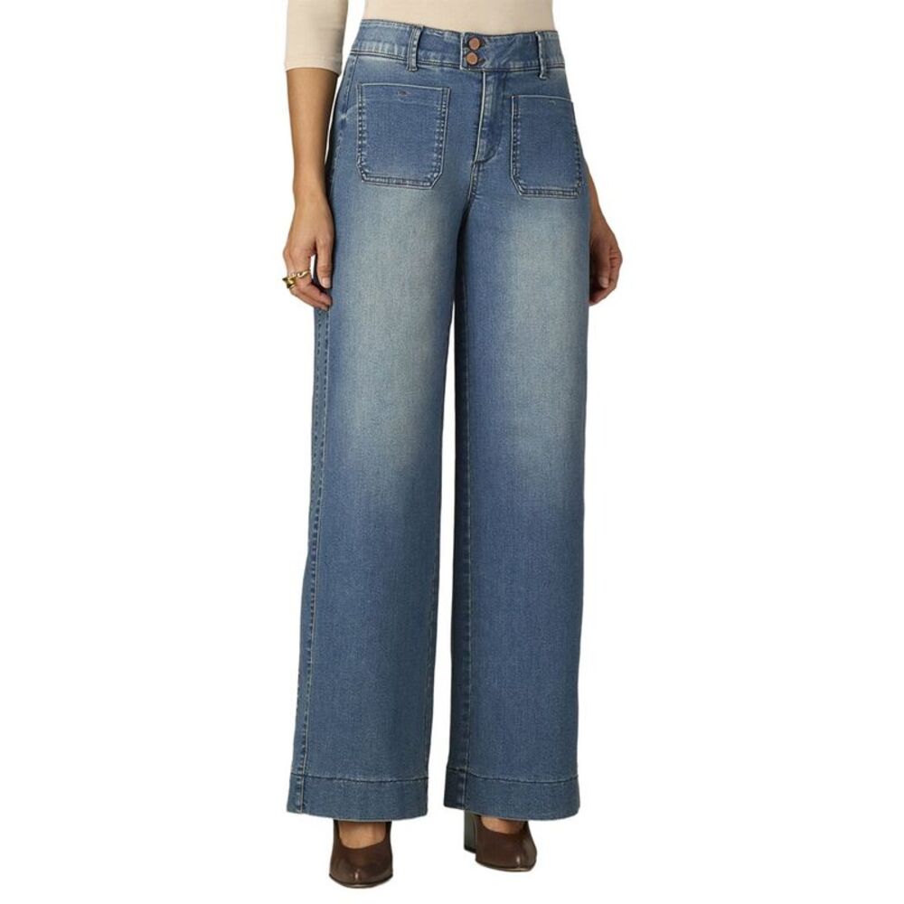 Wit & Wisdom Womens  Blue High Rise Patch Pocket Wide Leg Jean, Blue